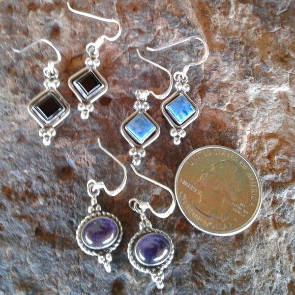 Sterling Silver Set of 3 GEMSTONE Earrings SET - Picture 8 of 9